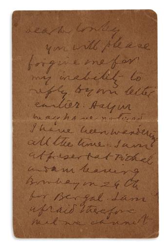 GANDHI, MOHANDAS K. Autograph Note Signed, MKGandhi, on postcard, to Reverend C.H. Conley,